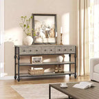 Table console de 132 cm, table d'entrée avec 3 tiroirs de rangement, table console industrielle à 3 niveaux avec rangement pour l'entrée, le couloir, le salon