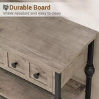 Table console de 132 cm, table d'entrée avec 3 tiroirs de rangement, table console industrielle à 3 niveaux avec rangement pour l'entrée, le couloir, le salon
