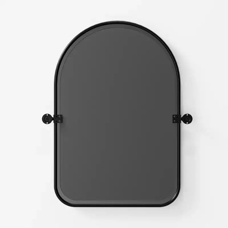 Miroir d'appoint orientable en métal noir de 32 po avec cadre arqué
