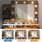 Coiffeuse avec miroir et lumières, coiffeuse de maquillage avec prise de courant et tabouret rembourré, 3 modes d'éclairage luminosité réglable, table de maquillage