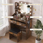 Coiffeuse avec miroir et lumières, coiffeuse de maquillage avec prise de courant et tabouret rembourré, 3 modes d'éclairage luminosité réglable, table de maquillage