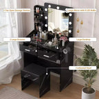 Coiffeuse avec miroir et lumières, coiffeuse de maquillage avec prise de courant et tabouret rembourré, 3 modes d'éclairage luminosité réglable, table de maquillage