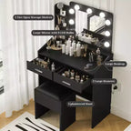 Coiffeuse avec miroir et lumières, coiffeuse de maquillage avec prise de courant et tabouret rembourré, 3 modes d'éclairage luminosité réglable, table de maquillage