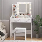 Coiffeuse avec miroir et lumières, coiffeuse de maquillage avec prise de courant et tabouret rembourré, 3 modes d'éclairage luminosité réglable, table de maquillage
