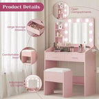 Coiffeuse avec miroir et lumières, coiffeuse de maquillage avec prise de courant et tabouret rembourré, 3 modes d'éclairage luminosité réglable, table de maquillage