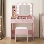 Coiffeuse avec miroir et lumières, coiffeuse de maquillage avec prise de courant et tabouret rembourré, 3 modes d'éclairage luminosité réglable, table de maquillage