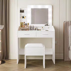 Coiffeuse avec miroir et lumières, coiffeuse de maquillage avec prise de courant et tabouret rembourré, 3 modes d'éclairage luminosité réglable, table de maquillage
