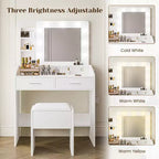 Coiffeuse avec miroir et lumières, coiffeuse de maquillage avec prise de courant et tabouret rembourré, 3 modes d'éclairage luminosité réglable, table de maquillage
