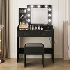 Coiffeuse avec miroir et lumières, coiffeuse de maquillage avec prise de courant et tabouret rembourré, 3 modes d'éclairage luminosité réglable, table de maquillage