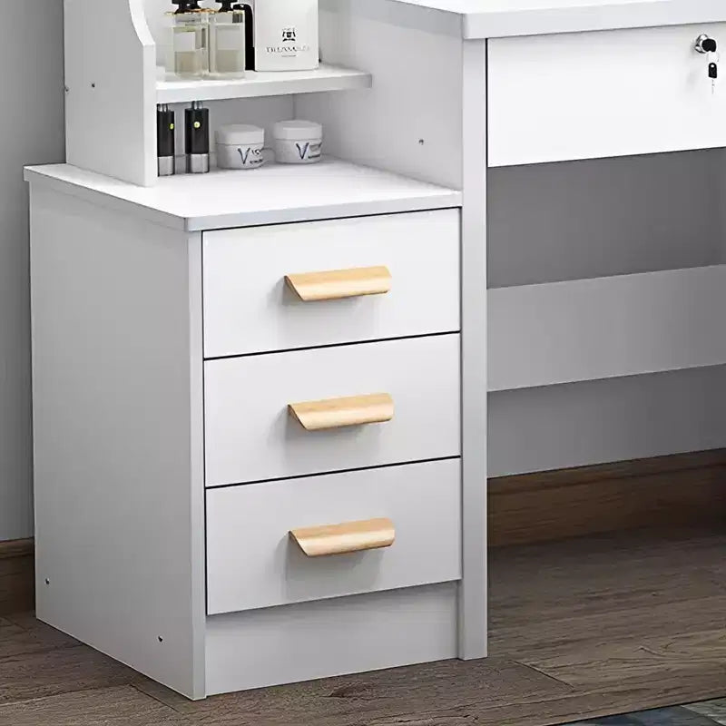 Coiffeuse moderne à miroir avec lumières de 88,4 cm, 1 chaise, 4 tiroirs et étagères ouvertes