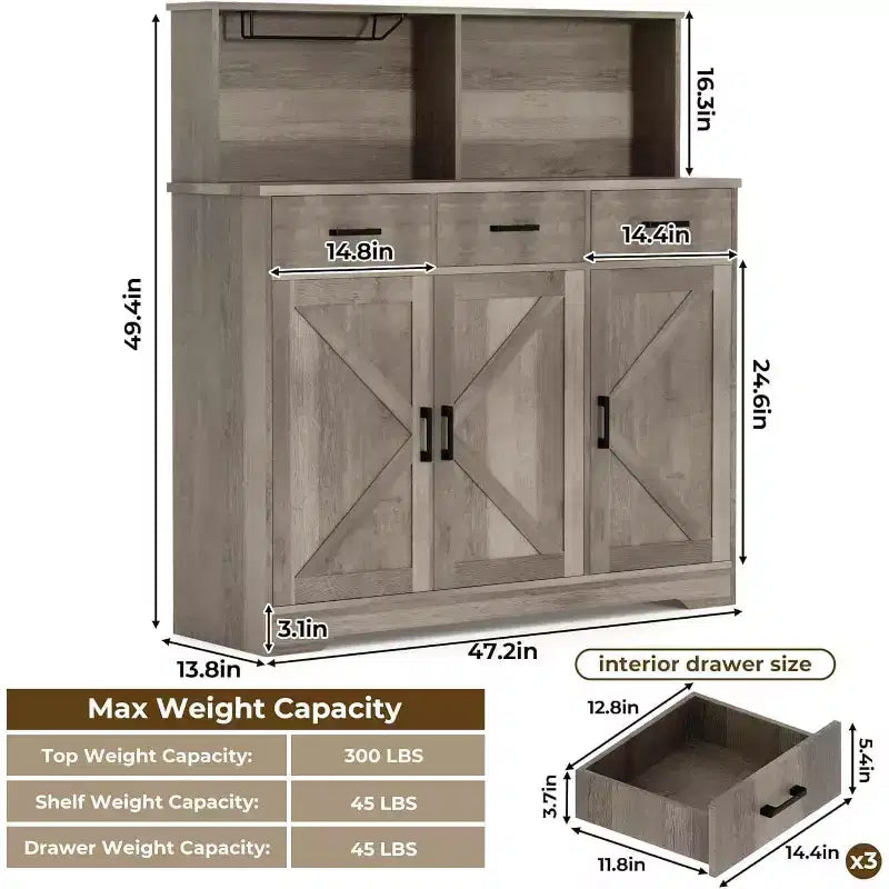 Meuble Buffet Micro-ondes de Ferme, Meuble Bar à Café en Bois pour Cuisine, Unité de Rangement Polyvalente, Montage Facile