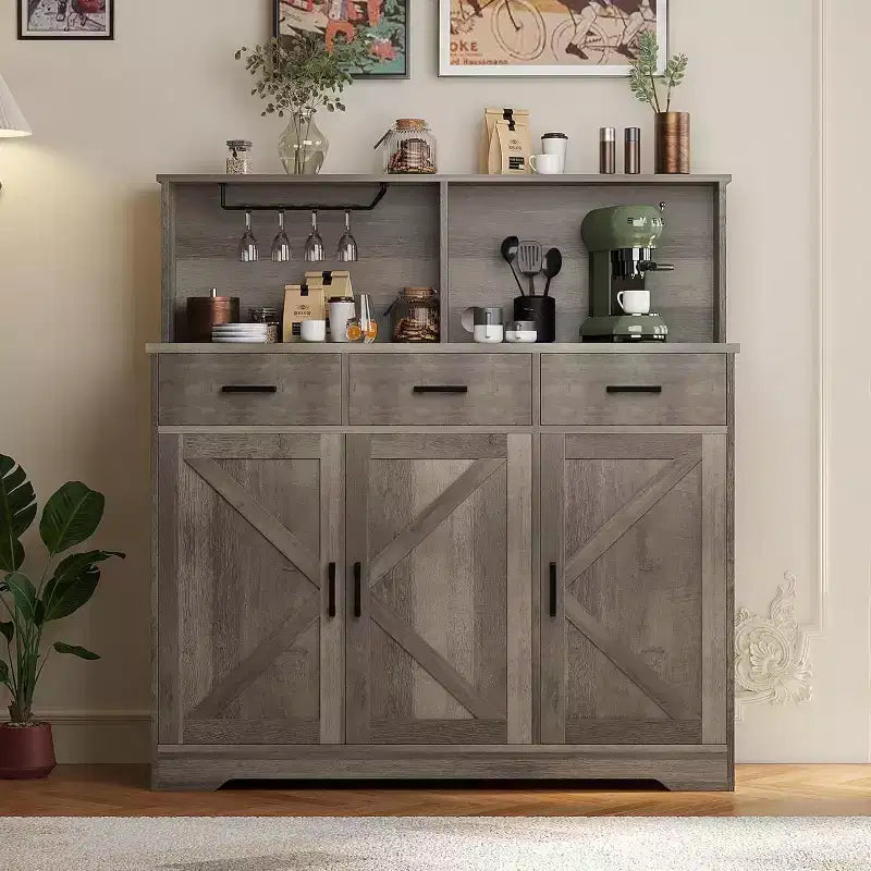 Meuble Buffet Micro-ondes de Ferme, Meuble Bar à Café en Bois pour Cuisine, Unité de Rangement Polyvalente, Montage Facile