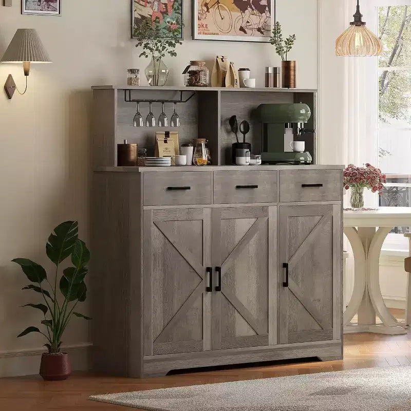 Meuble Buffet Micro-ondes de Ferme, Meuble Bar à Café en Bois pour Cuisine, Unité de Rangement Polyvalente, Montage Facile