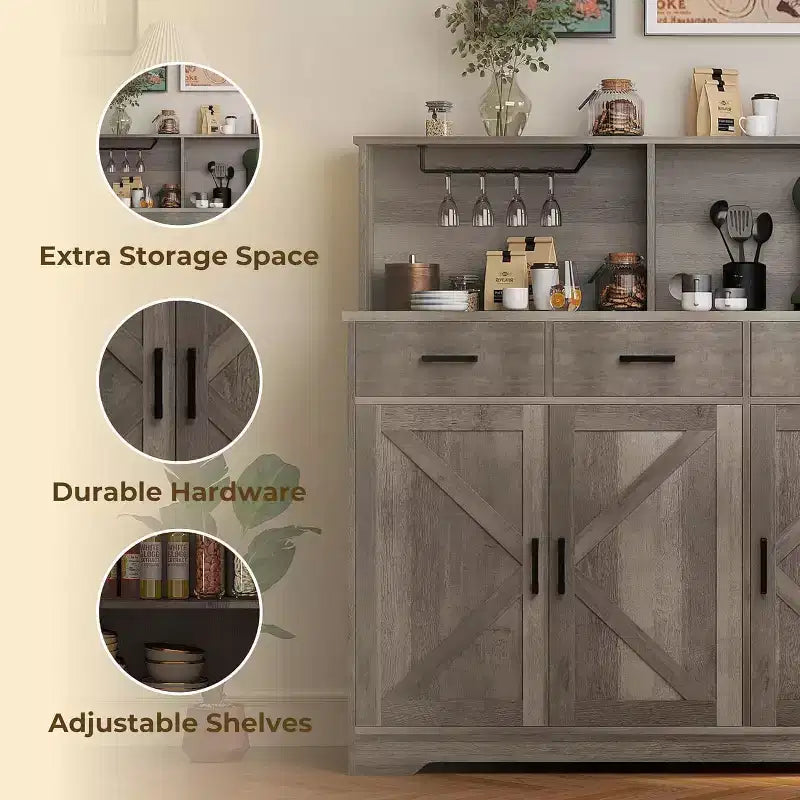 Meuble Buffet Micro-ondes de Ferme, Meuble Bar à Café en Bois pour Cuisine, Unité de Rangement Polyvalente, Montage Facile