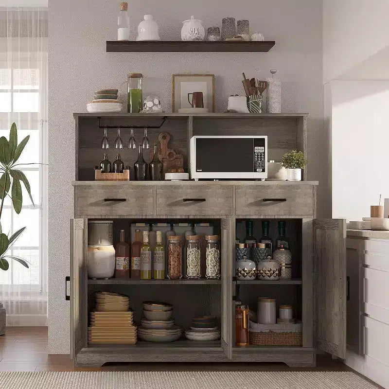 Meuble Buffet Micro-ondes de Ferme, Meuble Bar à Café en Bois pour Cuisine, Unité de Rangement Polyvalente, Montage Facile