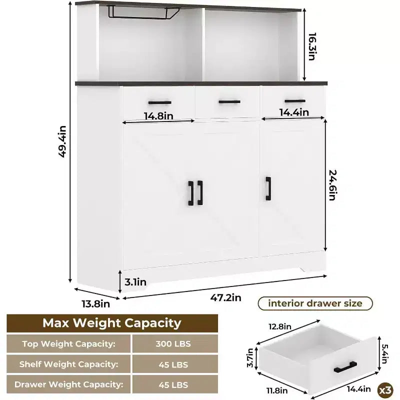 Meuble Buffet Micro-ondes de Ferme, Meuble Bar à Café en Bois pour Cuisine, Unité de Rangement Polyvalente, Montage Facile