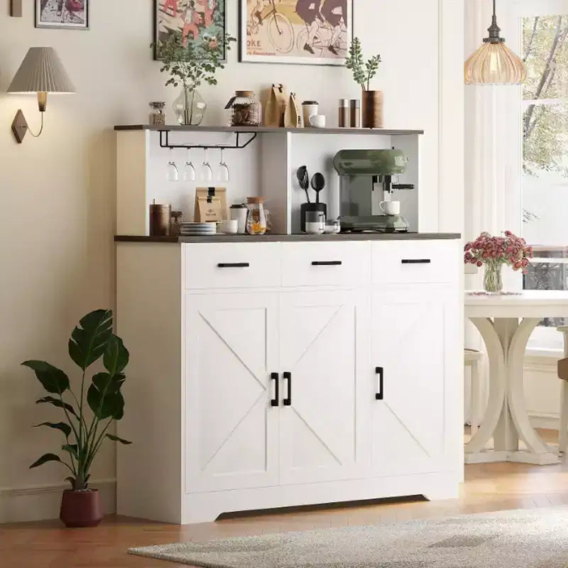 Meuble Buffet Micro-ondes de Ferme, Meuble Bar à Café en Bois pour Cuisine, Unité de Rangement Polyvalente, Montage Facile