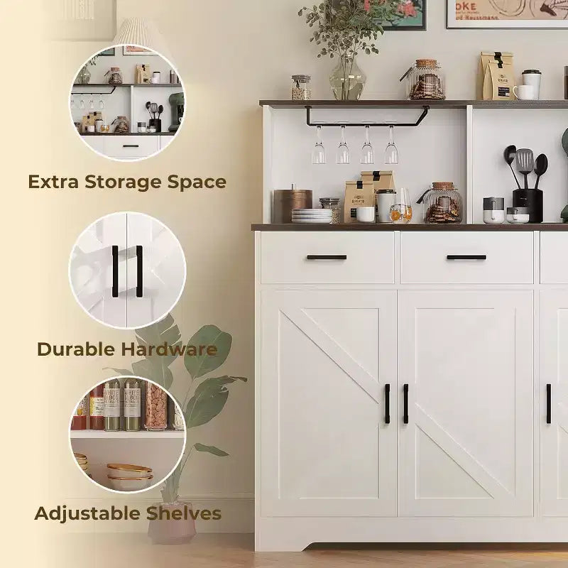 Meuble Buffet Micro-ondes de Ferme, Meuble Bar à Café en Bois pour Cuisine, Unité de Rangement Polyvalente, Montage Facile