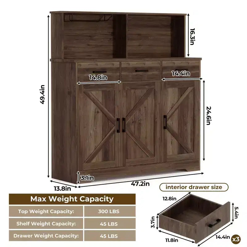 Meuble Buffet Micro-ondes de Ferme, Meuble Bar à Café en Bois pour Cuisine, Unité de Rangement Polyvalente, Montage Facile