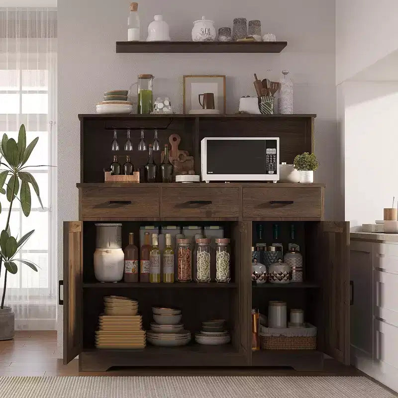 Meuble Buffet Micro-ondes de Ferme, Meuble Bar à Café en Bois pour Cuisine, Unité de Rangement Polyvalente, Montage Facile