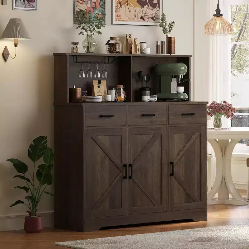 Meuble Buffet Micro-ondes de Ferme, Meuble Bar à Café en Bois pour Cuisine, Unité de Rangement Polyvalente, Montage Facile
