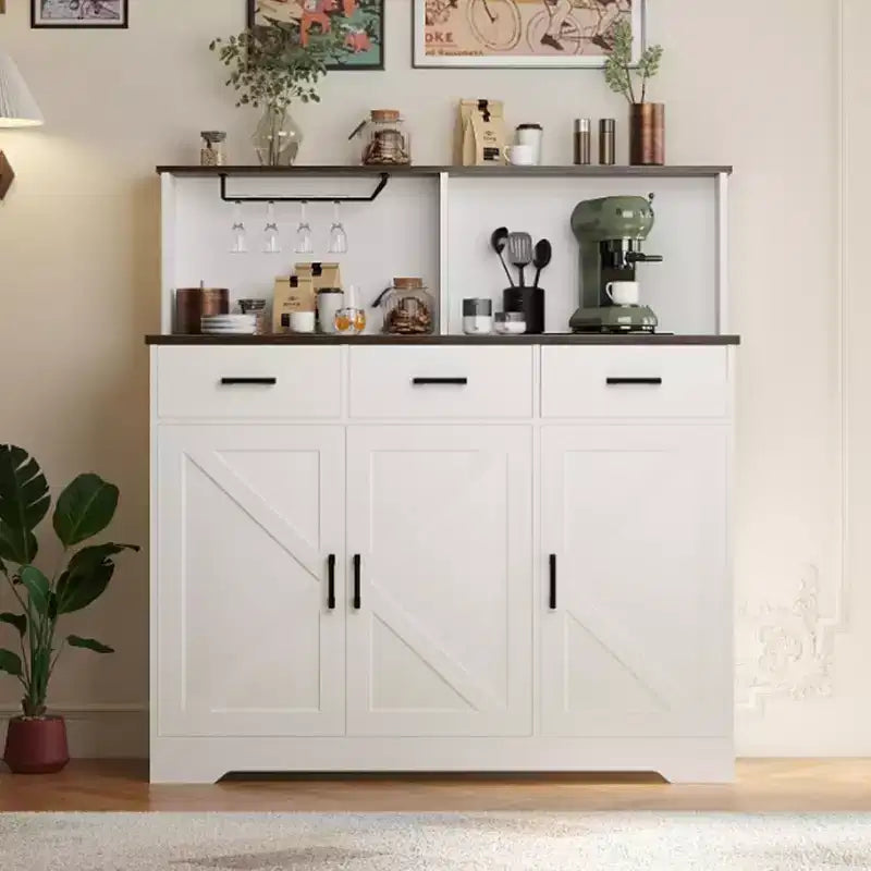 Meuble Buffet Micro-ondes de Ferme, Meuble Bar à Café en Bois pour Cuisine, Unité de Rangement Polyvalente, Montage Facile