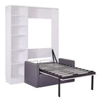 Lit escamotable double/simple avec canapé, Lit mural avec coussin, Lit escamotable avec étagères pour Chambre à coucher, Chambre d'amis, Petite pièce, Blanc