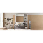 Lit escamotable double/simple avec canapé, Lit mural avec coussin, Lit escamotable avec étagères pour Chambre à coucher, Chambre d'amis, Petite pièce, Blanc