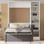 Lit escamotable double/simple avec canapé, Lit mural avec coussin, Lit escamotable avec étagères pour Chambre à coucher, Chambre d'amis, Petite pièce, Blanc