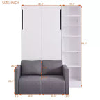 Lit escamotable double/simple avec canapé, Lit mural avec coussin, Lit escamotable avec étagères pour Chambre à coucher, Chambre d'amis, Petite pièce, Blanc