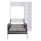 Lit escamotable double/simple avec canapé, Lit mural avec coussin, Lit escamotable avec étagères pour Chambre à coucher, Chambre d'amis, Petite pièce, Blanc