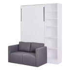 Lit escamotable double/simple avec canapé, Lit mural avec coussin, Lit escamotable avec étagères pour Chambre à coucher, Chambre d'amis, Petite pièce, Blanc
