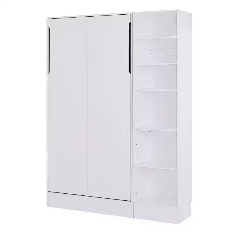 Lit escamotable double/simple avec canapé, Lit mural avec coussin, Lit escamotable avec étagères pour Chambre à coucher, Chambre d'amis, Petite pièce, Blanc