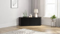 GALANO Corner TV Cabinet with Sliding Tambour Door in Black Oak, 43.3 W x 20 D x 14.8 H