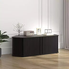 Meuble TV d'angle avec porte coulissante à lamelles en chêne noir, 43,3 L x 20 P x 14,8 H