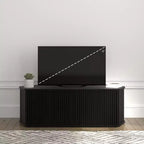 Meuble TV d'angle avec porte coulissante à lamelles en chêne noir, 43,3 L x 20 P x 14,8 H
