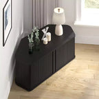 Meuble TV d'angle avec porte coulissante à lamelles en chêne noir, 43,3 L x 20 P x 14,8 H