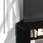 Meuble TV d'angle avec porte coulissante à lamelles en chêne noir, 43,3 L x 20 P x 14,8 H