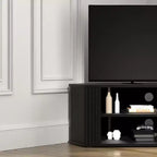 Meuble TV d'angle avec porte coulissante à lamelles en chêne noir, 43,3 L x 20 P x 14,8 H
