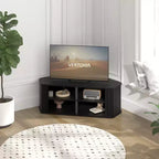 Meuble TV d'angle avec porte coulissante à lamelles en chêne noir, 43,3 L x 20 P x 14,8 H