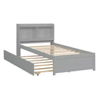 Lit double plateforme avec tête de lit de rangement, lit gigogne coulissant, lit robuste en bois de pin pour salon, gris