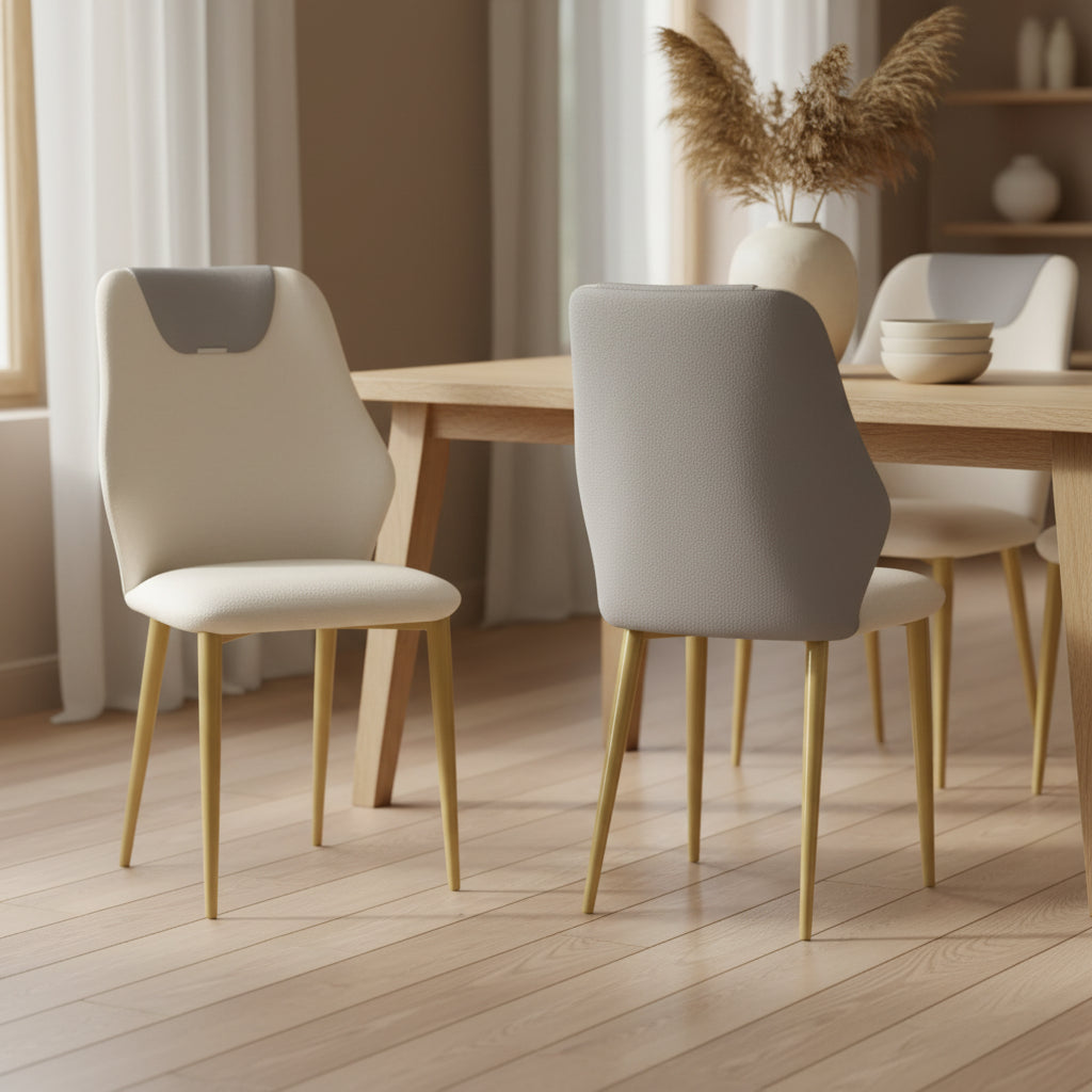 2 chaises de salle à manger avec assise en cuir PU de haute qualité, pieds en acier au carbone plaqué or et dossier ergonomique