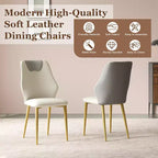 2 chaises de salle à manger avec assise en cuir PU de haute qualité, pieds en acier au carbone plaqué or et dossier ergonomique