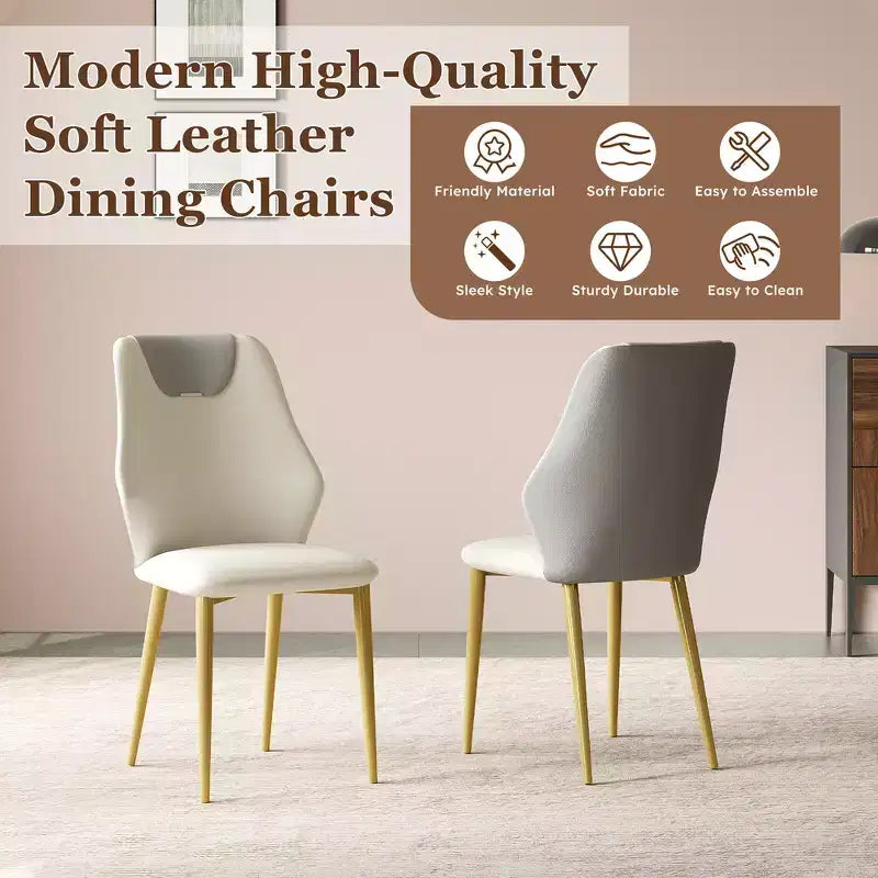 2 chaises de salle à manger avec assise en cuir PU de haute qualité, pieds en acier au carbone plaqué or et dossier ergonomique