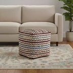 Pouf Ottoman tressé en jute, rayé naturel et arc-en-ciel, 18 po