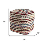 Pouf Ottoman tressé en jute, rayé naturel et arc-en-ciel, 18 po