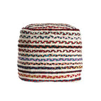Pouf Ottoman tressé en jute, rayé naturel et arc-en-ciel, 18 po