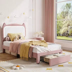 COZONY Twin Bed Frame with LED Lights and Underbed Storage, Velvet, for Kids Bedroom